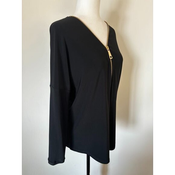 JOSEPH RIBKOFF Long Sleeve Top Size 8 Black Partial Front Gold Zipper Neckline - Picture 4 of 8